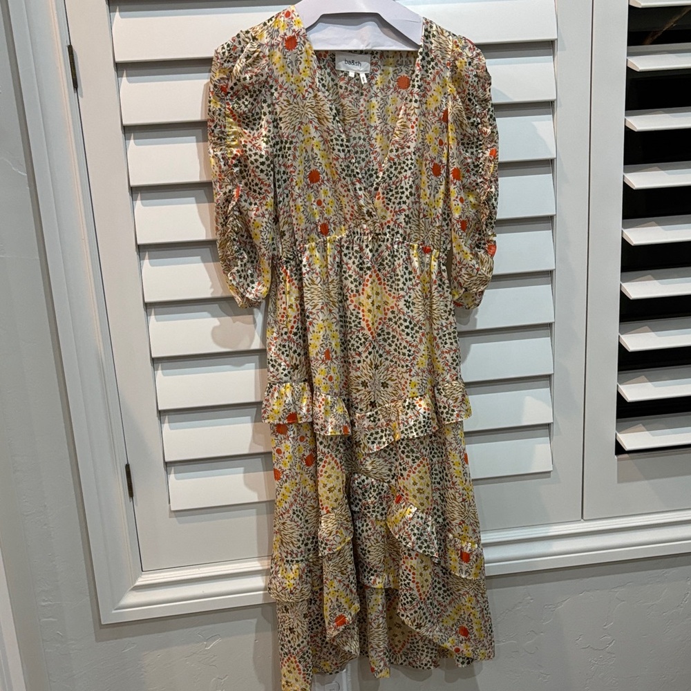 Ba&sh Floral V-Neck Ruffle Dress